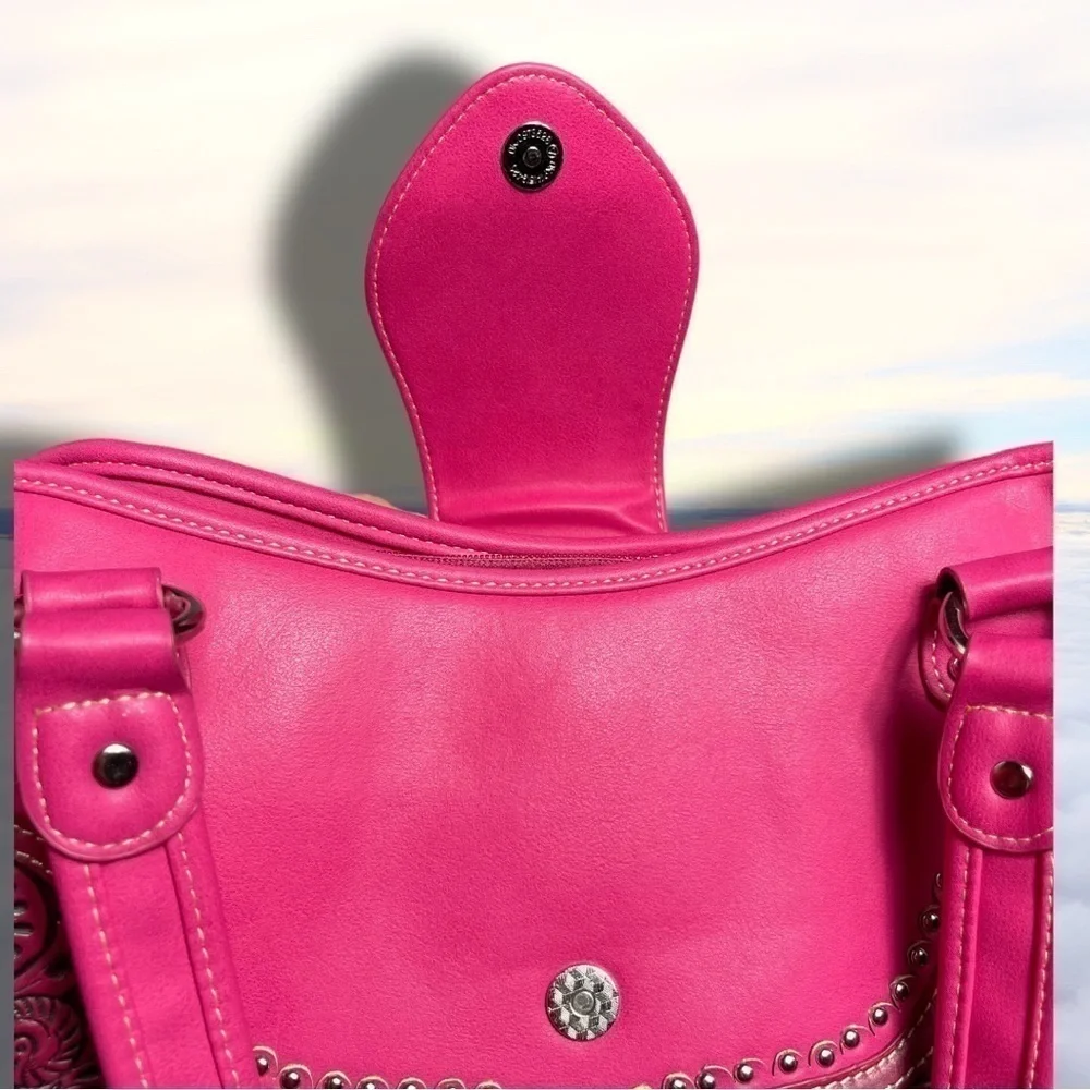 Nwot Montana West Tooled Concealed Handgun Studded Satchel Purse Pink